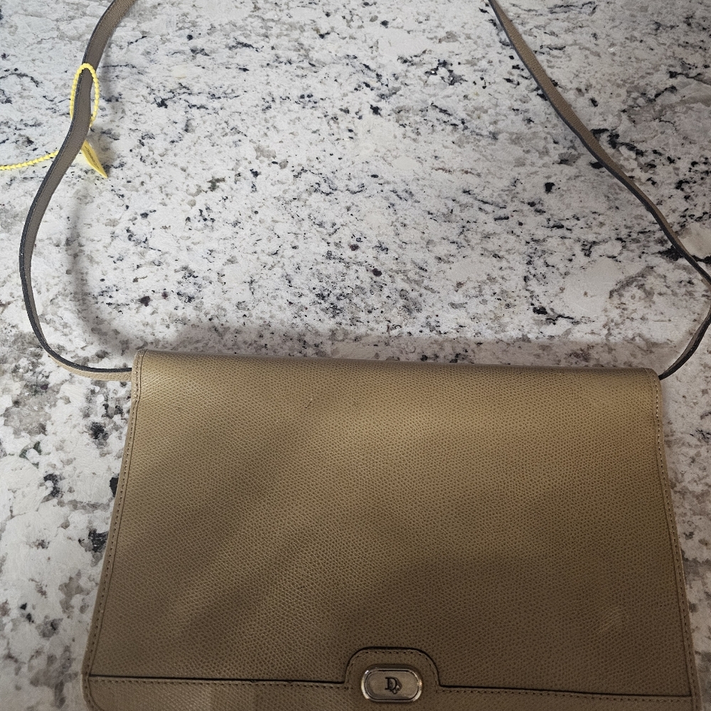 Christian Dior Leather Handbag Shoulder Bag Purse Brown Neutral Beige - Picture 10 of 11